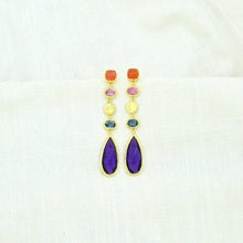 Load image into Gallery viewer, Statement Sequin Long Earring Purple Amethyst &amp; Blue Iolite
