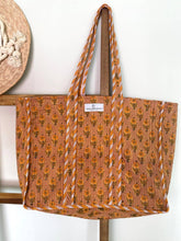 Load image into Gallery viewer, Reversible Quilted Block Printed Cotton Tote Bag
