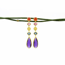 Load image into Gallery viewer, Statement Sequin Long Earring Purple Amethyst &amp; Blue Iolite
