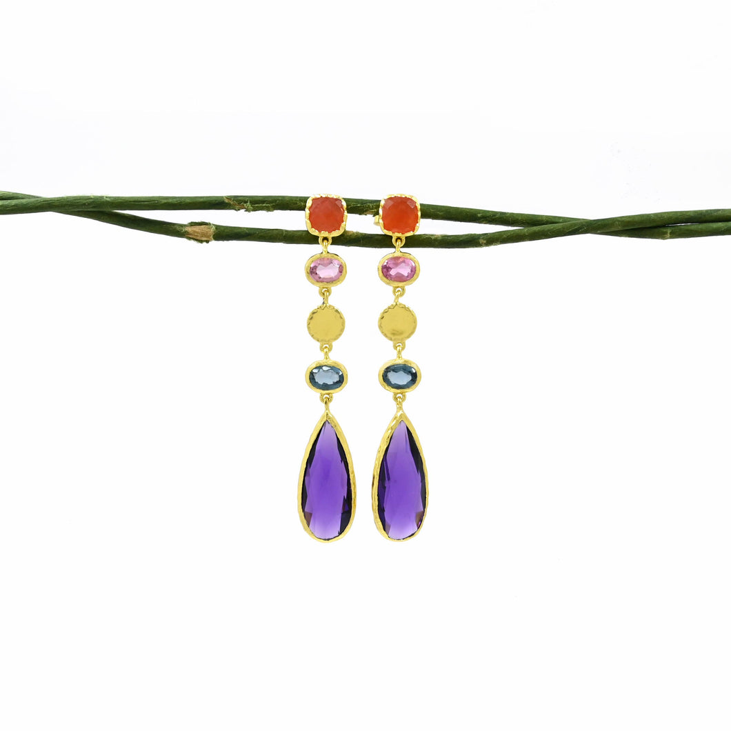 Statement Sequin Long Earring Purple Amethyst & Blue Iolite