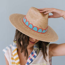 Load image into Gallery viewer, Gloria Turquoise Crochet Palm Hat Small
