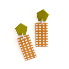 Load image into Gallery viewer, Mustard Green Checkered Camp Earrings
