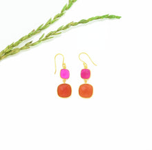 Load image into Gallery viewer, Faceted Pink Fuchsia &amp; Carenlian Drop Earrings
