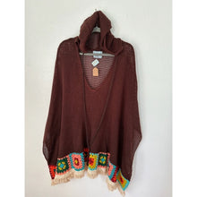 Load image into Gallery viewer, Judith March Brown Granny Square Hem Crochet Poncho - Free Size
