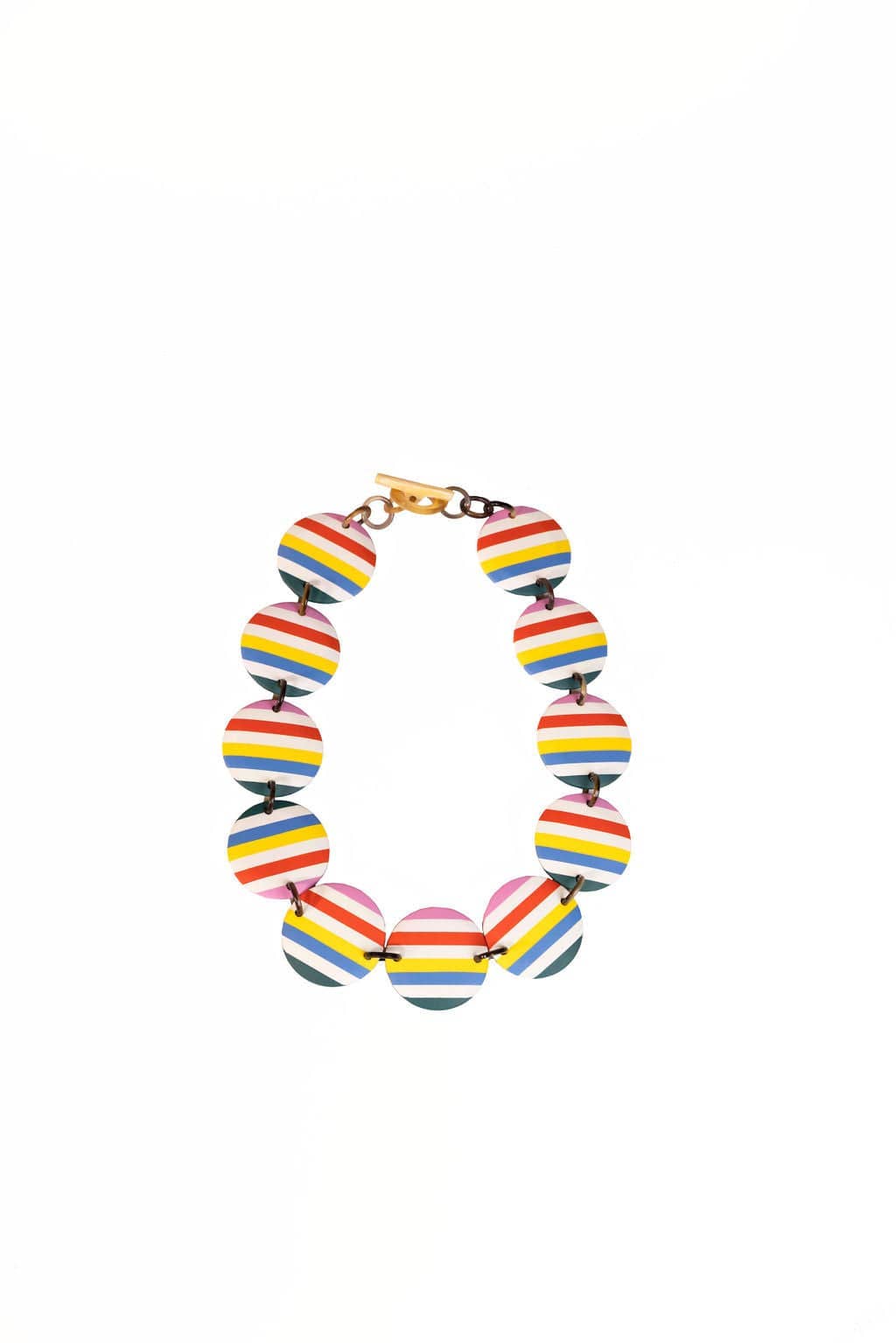 Rainbow Striped Circles Statement Necklace