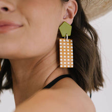 Load image into Gallery viewer, Mustard Green Checkered Camp Earrings
