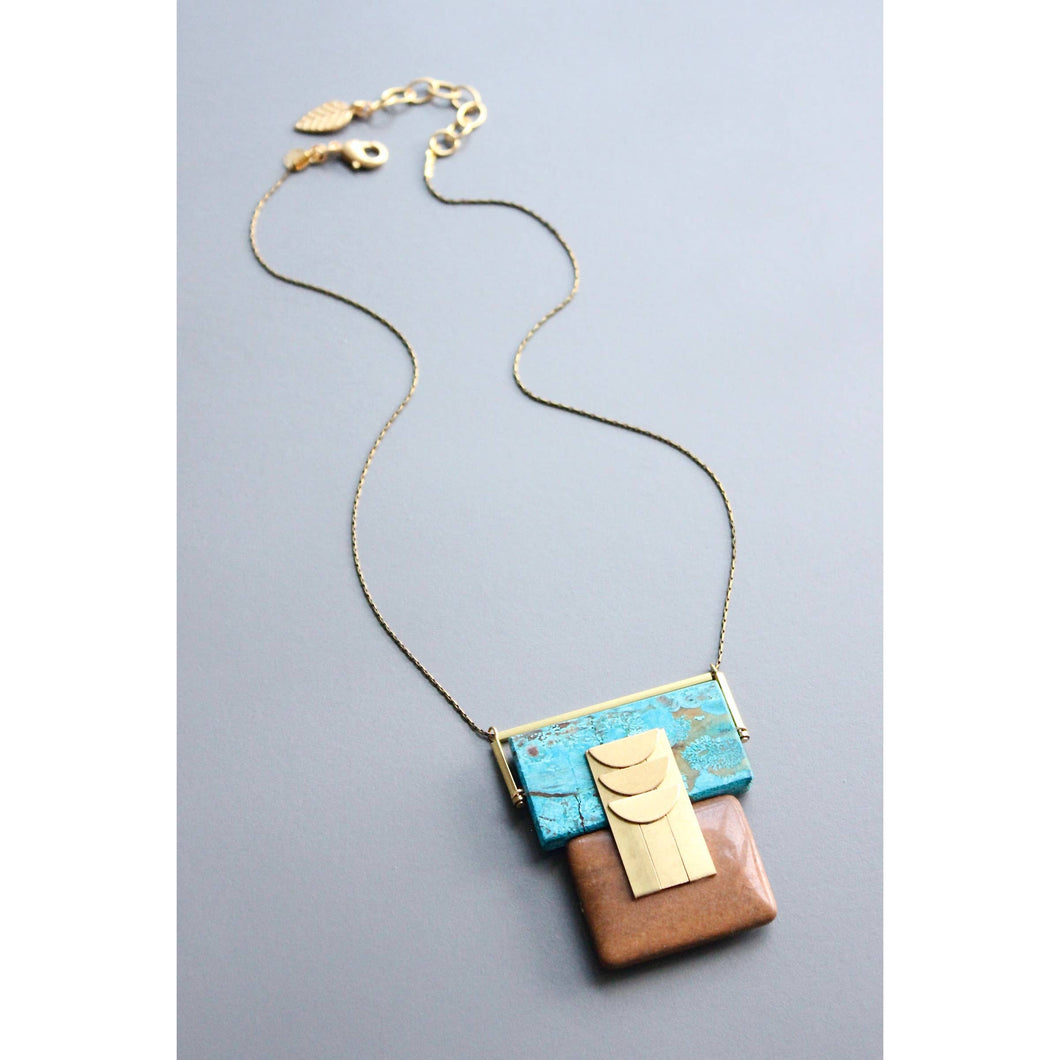 HYL1018 Turquoise and jasper Artdeco necklace