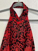 Load image into Gallery viewer, LanVie Silk Blend Brocade Halter Top - Red &amp; Black - XL
