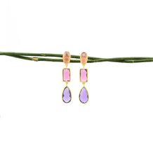 Load image into Gallery viewer, Pink Tourmaline, Carnelian, &amp; Purple Amethyst Drop Earrings
