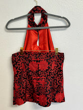 Load image into Gallery viewer, LanVie Silk Blend Brocade Halter Top - Red &amp; Black - XL
