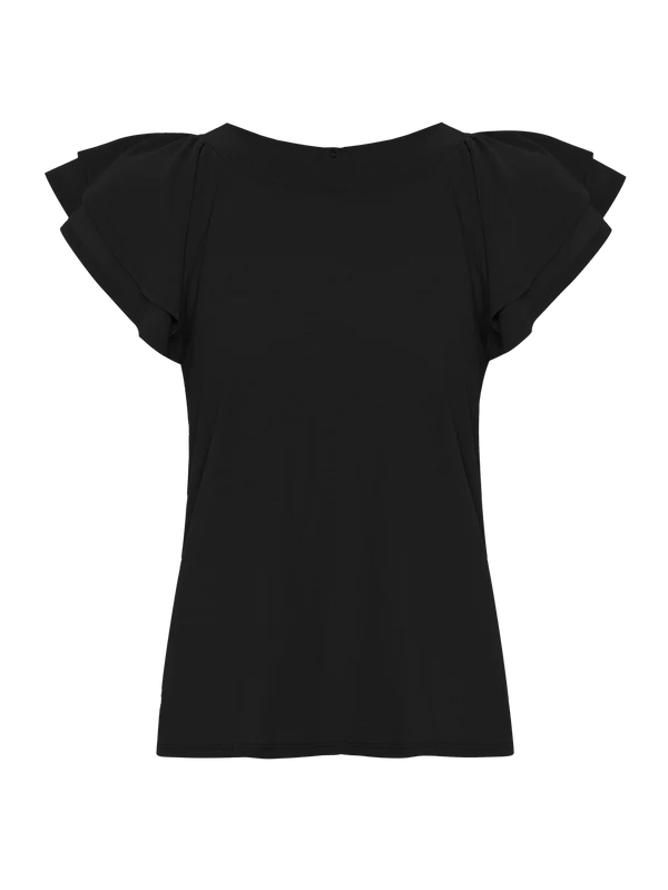 Ruffle Sleeve Raglan Tank - Black