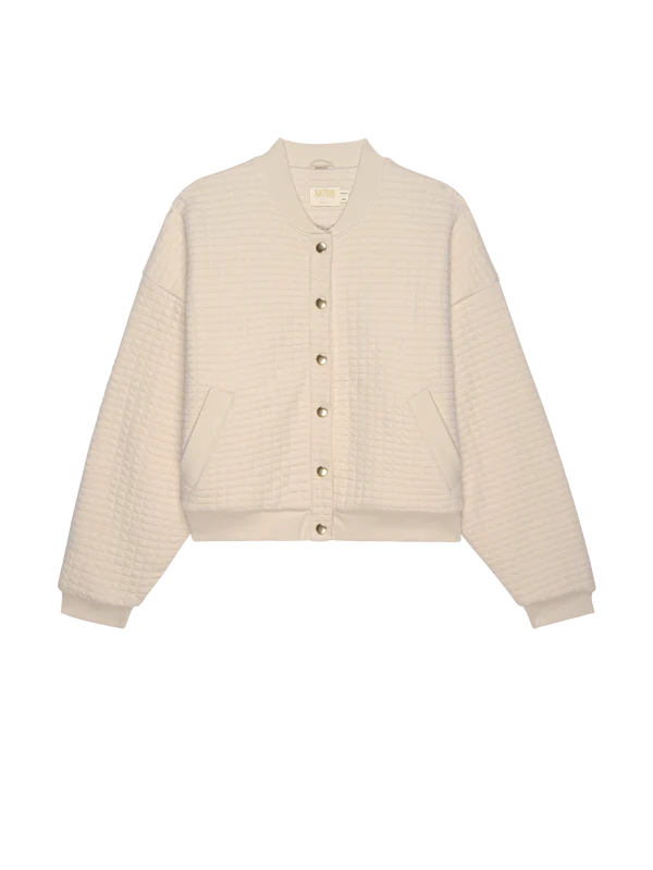 Ivory Quilted Bomber Jacket