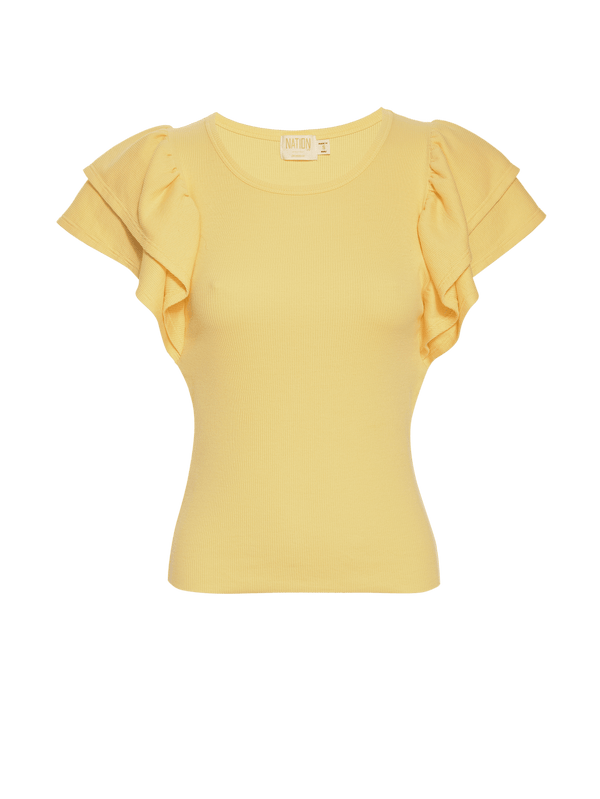 Yellow Ribbed Ruffle Sleeve Irina Flirty Tee