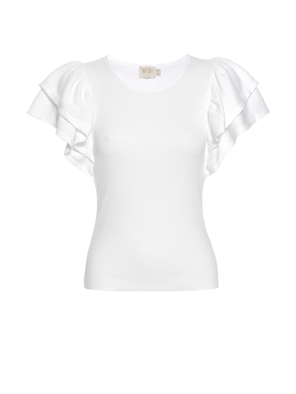 White Ribbed Ruffle Sleeve Irina Flirty Tee