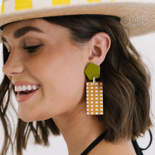 Load image into Gallery viewer, Mustard Green Checkered Camp Earrings
