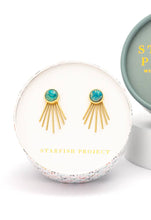 Load image into Gallery viewer, Turquoise Emperor Stone Stud &amp; Gold Ear Jacket Earrings
