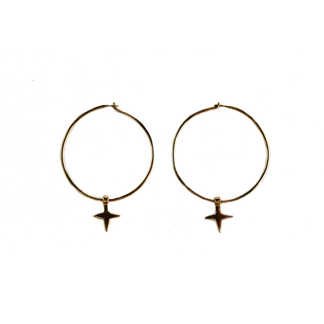 Brass Star Hoop Earrings