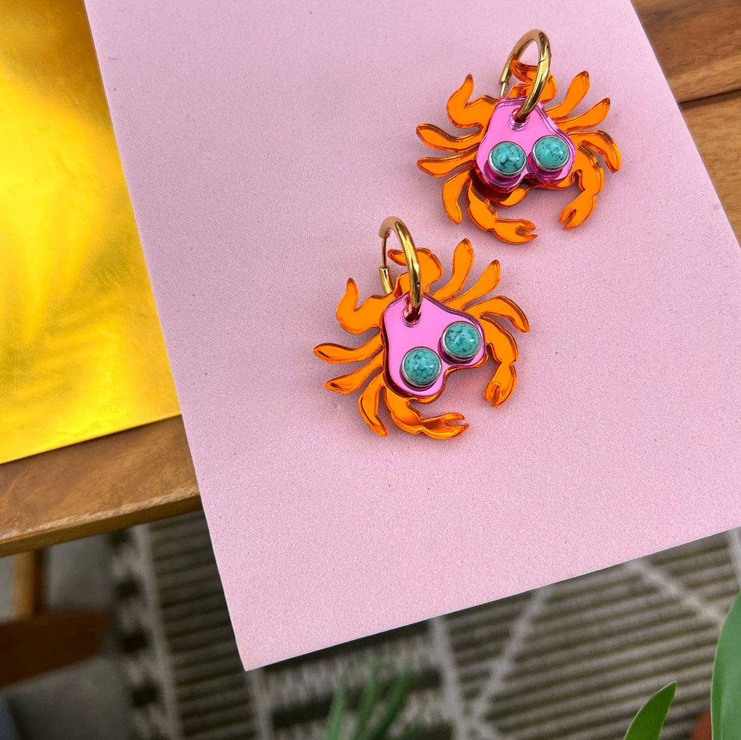 Mirrored Resin Crab Earrings