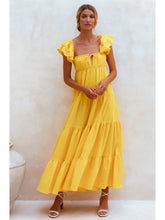 Load image into Gallery viewer, Yellow Linen Square Neck Maxi Dress
