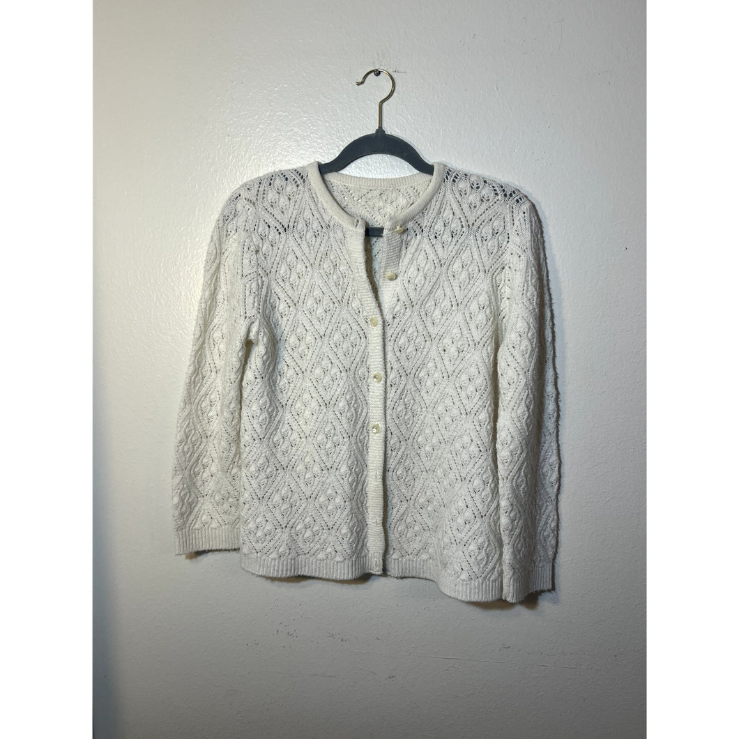 Ivory Vintage Diamond Knit Cardigan Sweater