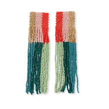 Load image into Gallery viewer, Beaded Color Block Fringe Earrings Gold, Coral, Blush, Green
