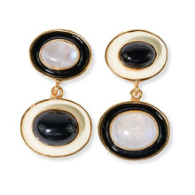 Load image into Gallery viewer, Mixed Stone &amp; Enamel Asymmetrical Earrings - Black &amp; Ivory
