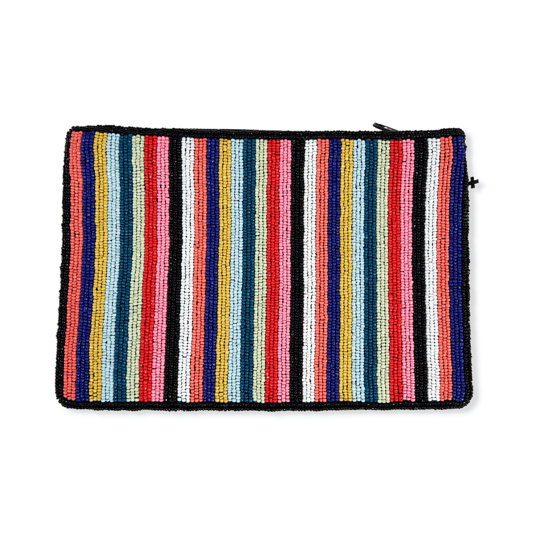 Multicolor Vertical Stripes Beaded Clutch