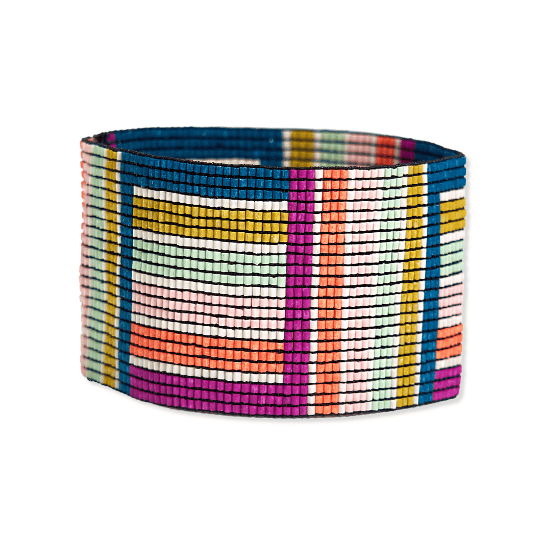 Rainbow Geo Stripe Beaded Stretch Bracelet