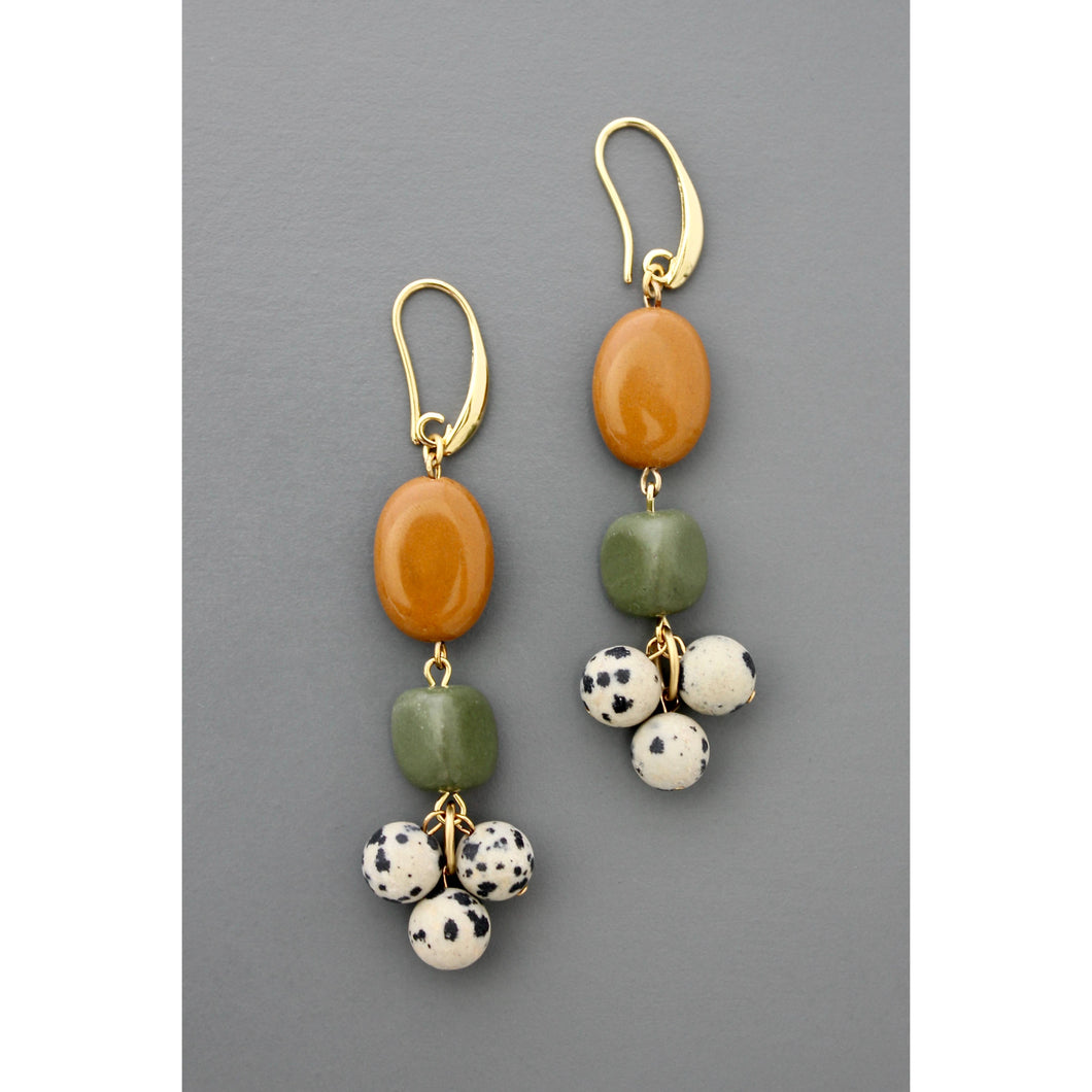 FERE68 Jasper, serpentine, and Dalmatian cluster earrings