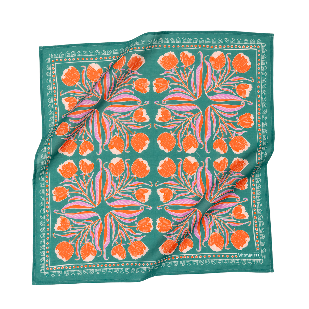 Teal & Orange Print Cotton Bandana