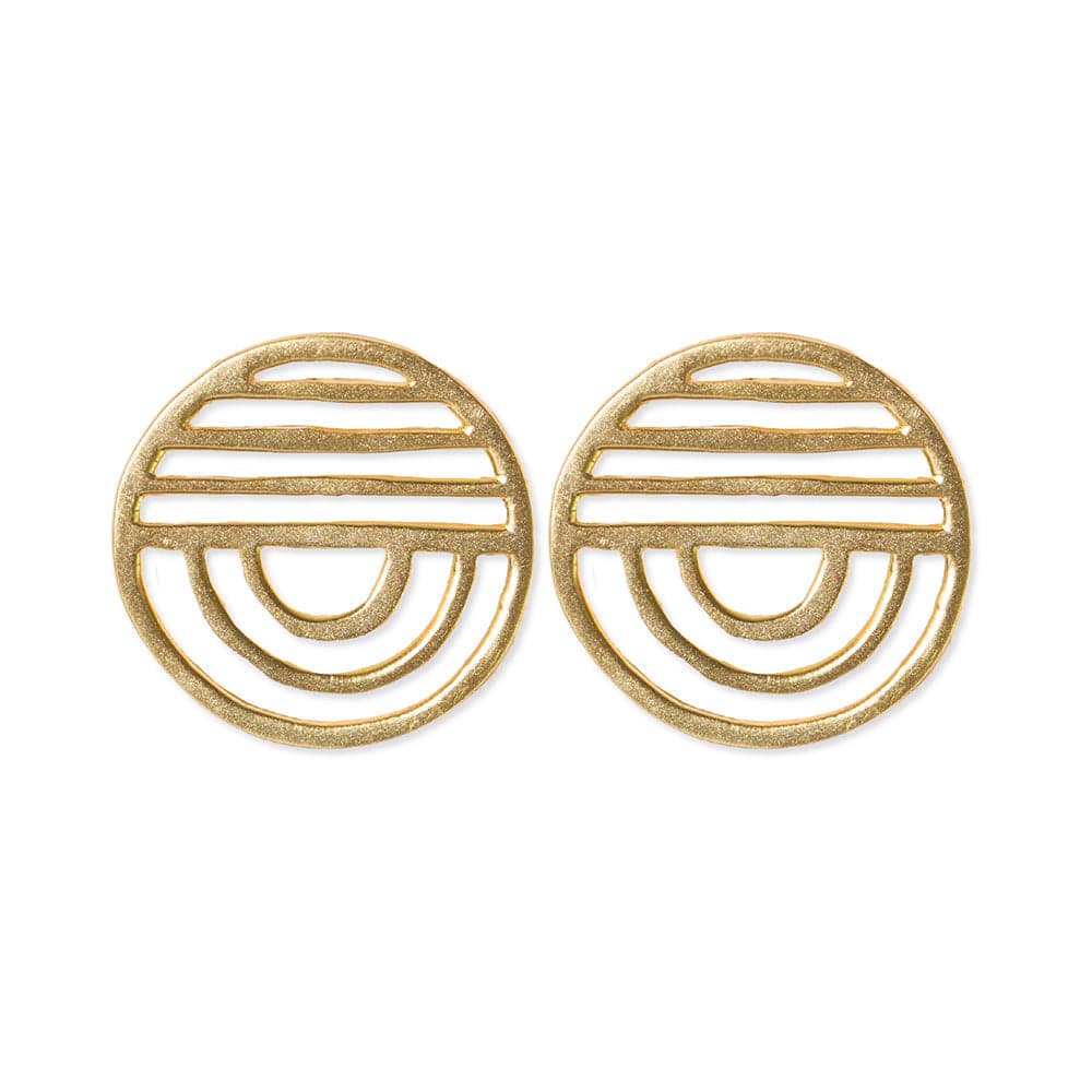 Laser Cut Lines Brass Circle Earrings