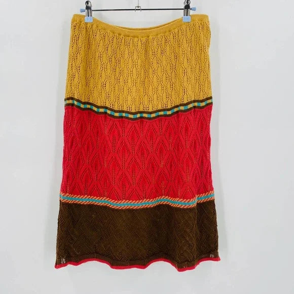 Double D Ranch Crochet Color Block Midi Skirt - Large