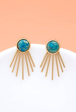 Load image into Gallery viewer, Turquoise Emperor Stone Stud &amp; Gold Ear Jacket Earrings
