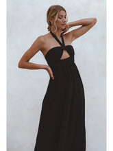 Load image into Gallery viewer, Black Linen Halter Keyhole Maxi Dress
