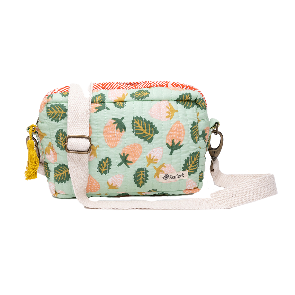 Strawberry Print Quilted Cross Body or Belt Bag