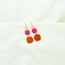 Load image into Gallery viewer, Faceted Pink Fuchsia &amp; Carenlian Drop Earrings
