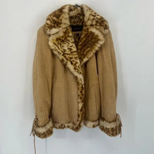 Load image into Gallery viewer, Guess Vintage Tan Suede and Faux Fur Leopoad Lined Jacket  - Small
