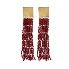 Load image into Gallery viewer, Burgundy Beaded Fringe Earrings on Gold Post
