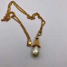 Load image into Gallery viewer, Baroque Pearl Drop on Long Gold Chain
