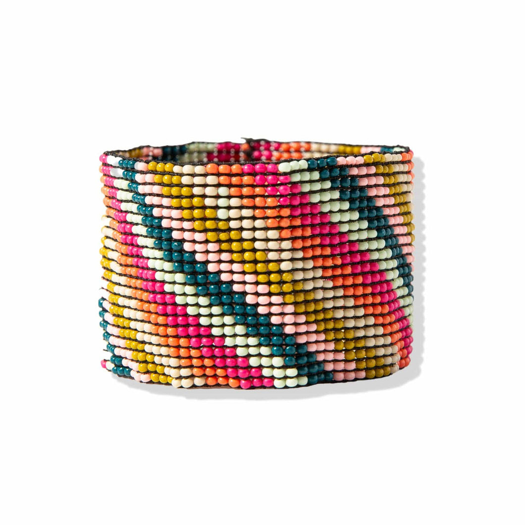 Diagonal Stripe Beaded Stretch Bracelet Rainbow