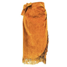 Load image into Gallery viewer, Cedars Vintage Camel Fringe Suede Maxi Wrap Skirt - Small
