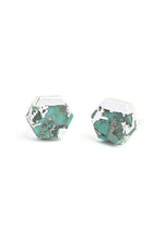 Load image into Gallery viewer, Silver Dipped Turquoise Hexagon Studs
