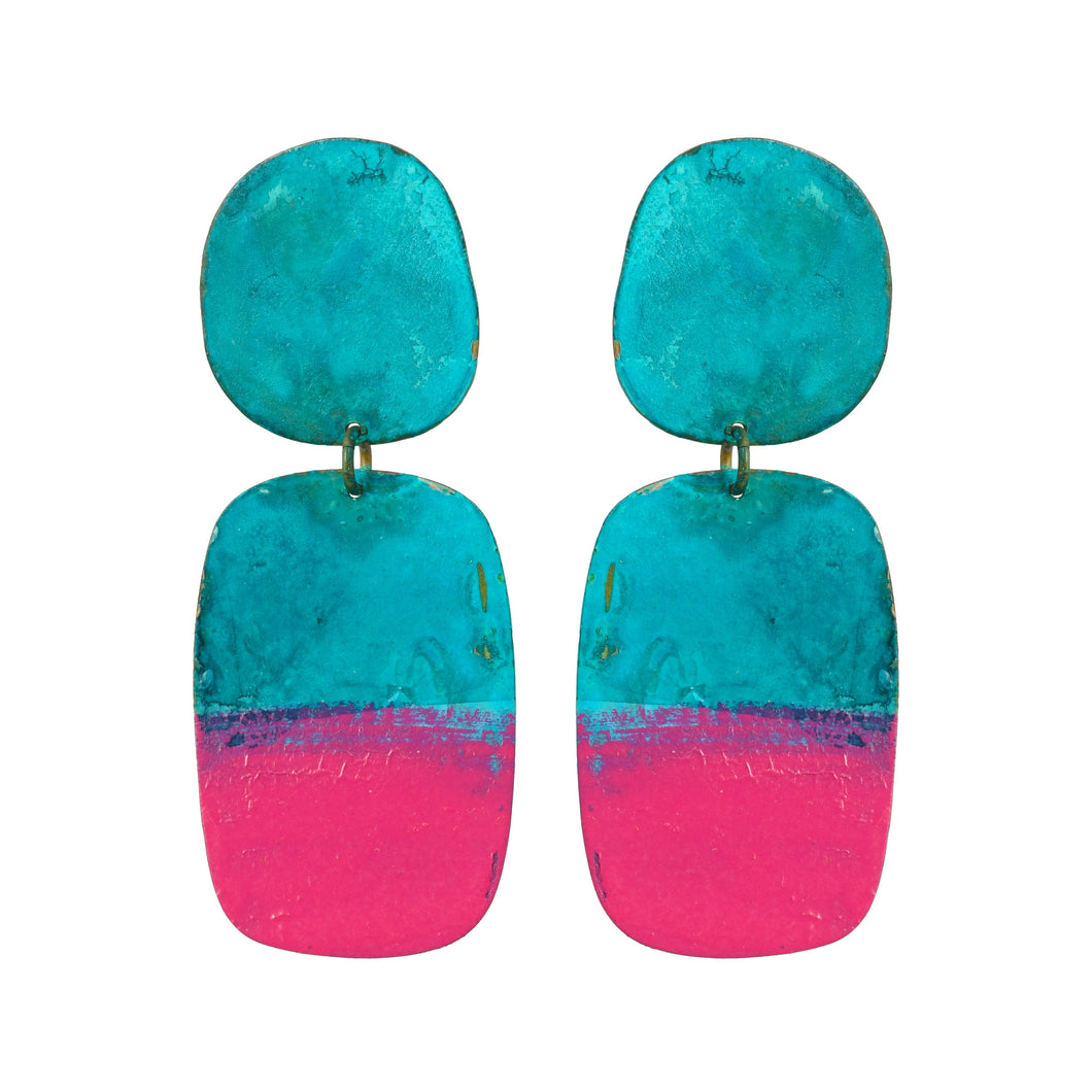 Turquoise and Pink Handpainted Earrings