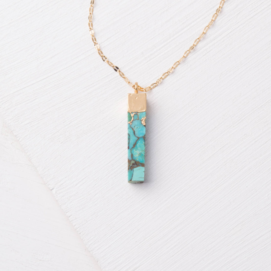 Turquoise Gold Bar Pendant Necklace