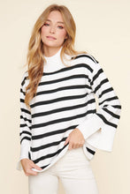 Load image into Gallery viewer, Ivory &amp; Black Striped Turtleneck Wide Sleeve Sweater
