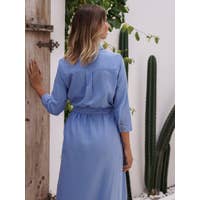 Load image into Gallery viewer, Linen Shirt Dress - Caribbean Blue
