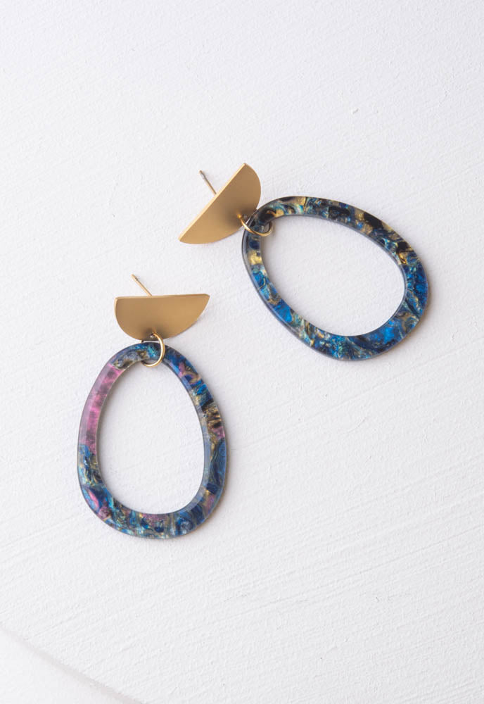 Blue Resin Oval Earrings