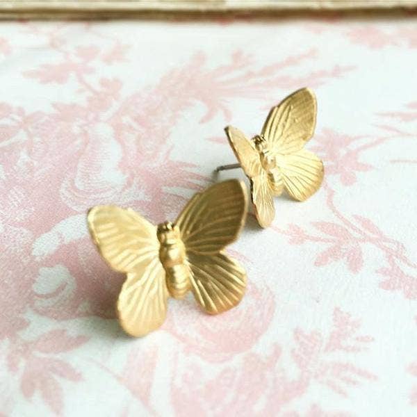 Gold Butterfly Stud Earrings