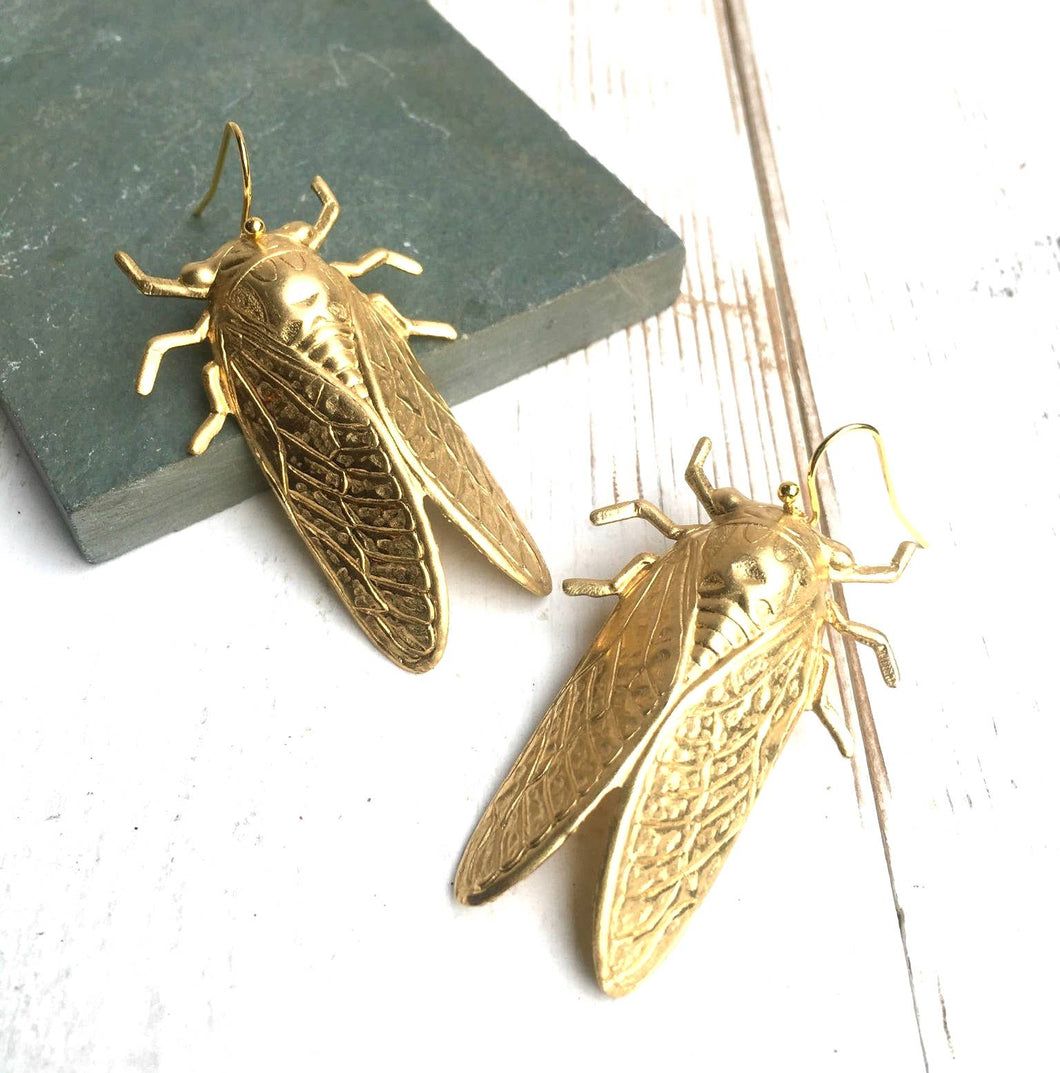 Gold Beetle Earrings Cicada Earrings