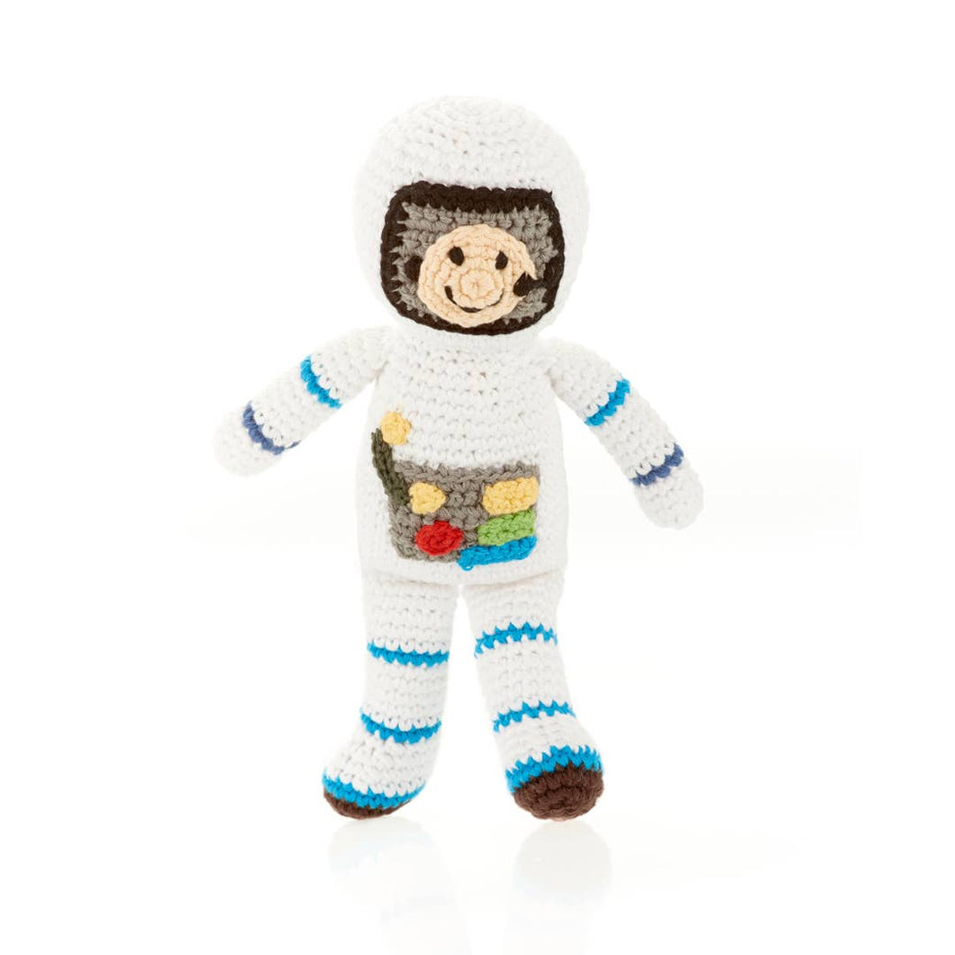 Spaceman  Hand Knitted Rattle